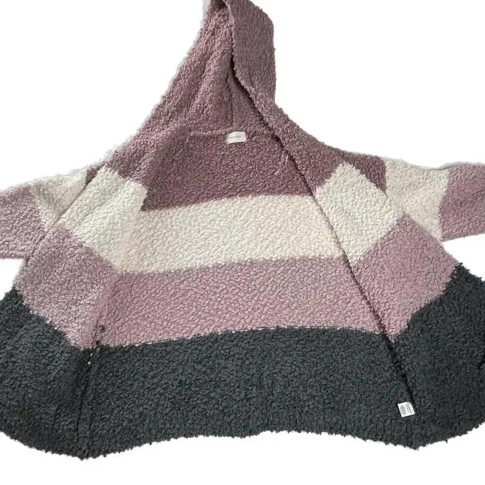 Mia & Tess L Hooded Open Front Cardigan Boucle Colorblock‎ Cozy Sweater